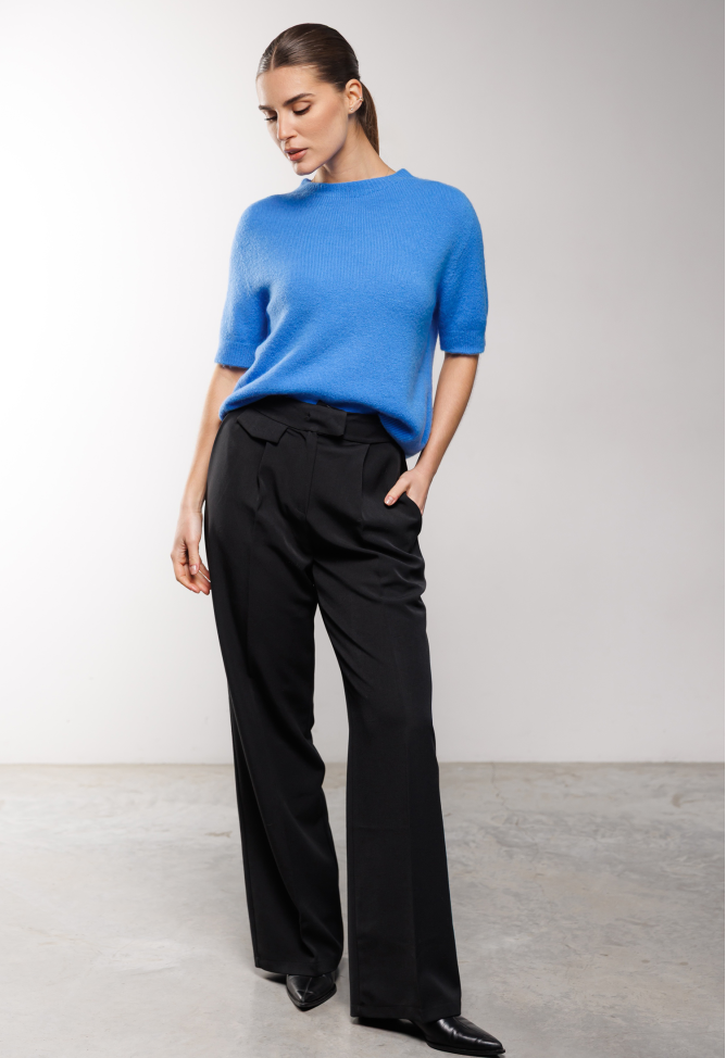 Short sleeve alpaca sweater, azure